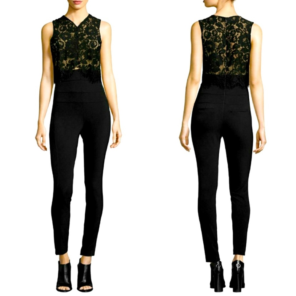 Veronica Beard Wright Black Lace Top Jumpsuit